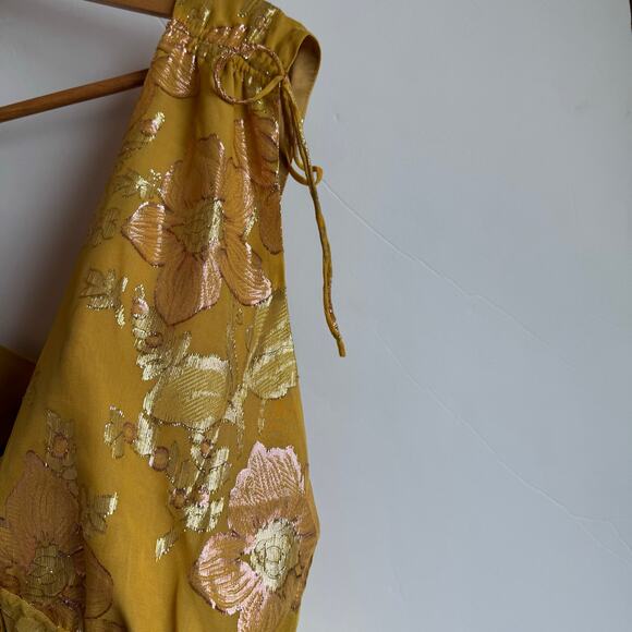 Rumored Paradise Midi Dress Shimmer Silk Blend Elegant Chic Medium Golden Hour - Picture 7 of 15